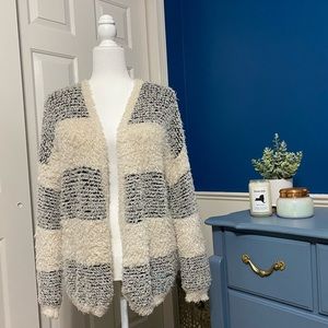 Pink Rose Black and White Striped Cardigan